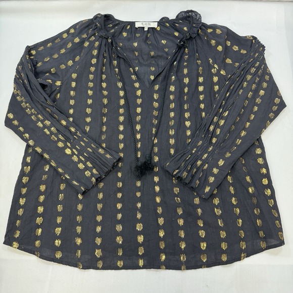 SEA New York Womens Large‎ Blouse Top Laura Long Sleeve Boho Femme Black Gold - Picture 8 of 16